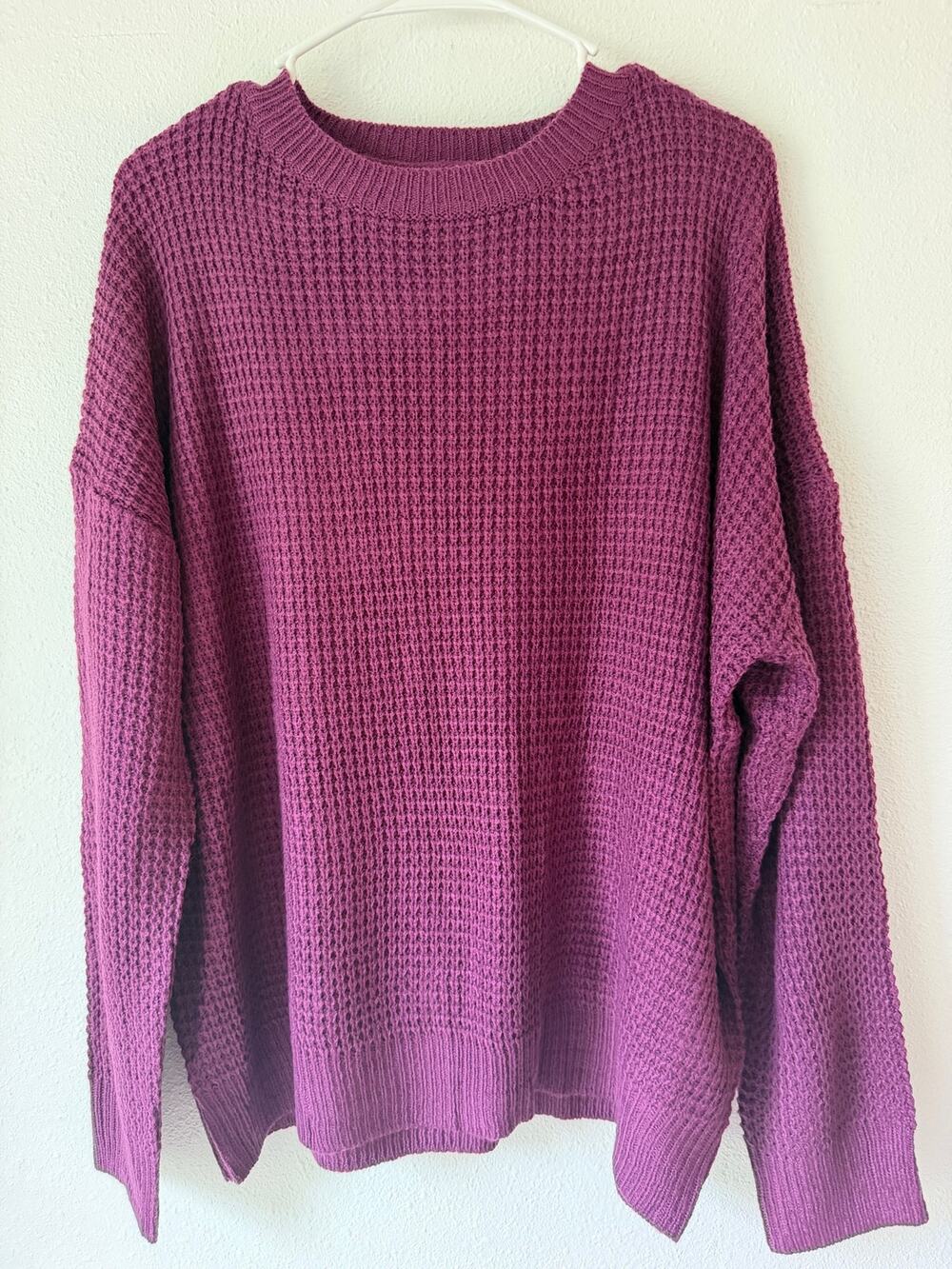 Pulse Purple Fun Boxy Cable Knit Cozy Crew Neck Warm Pullover Sweater Medium